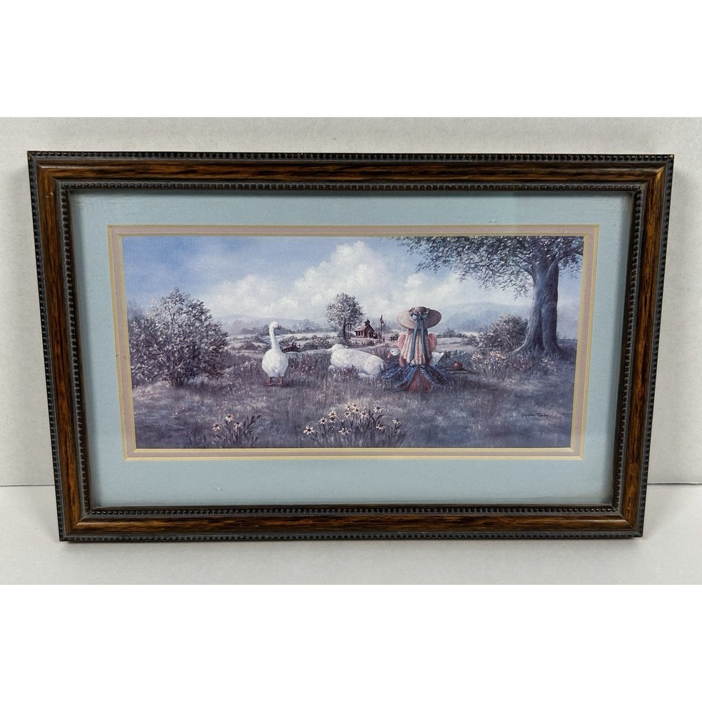 VTG Cottagecore Framed Print Glynda Turley Goose & Lamb 6"x9"